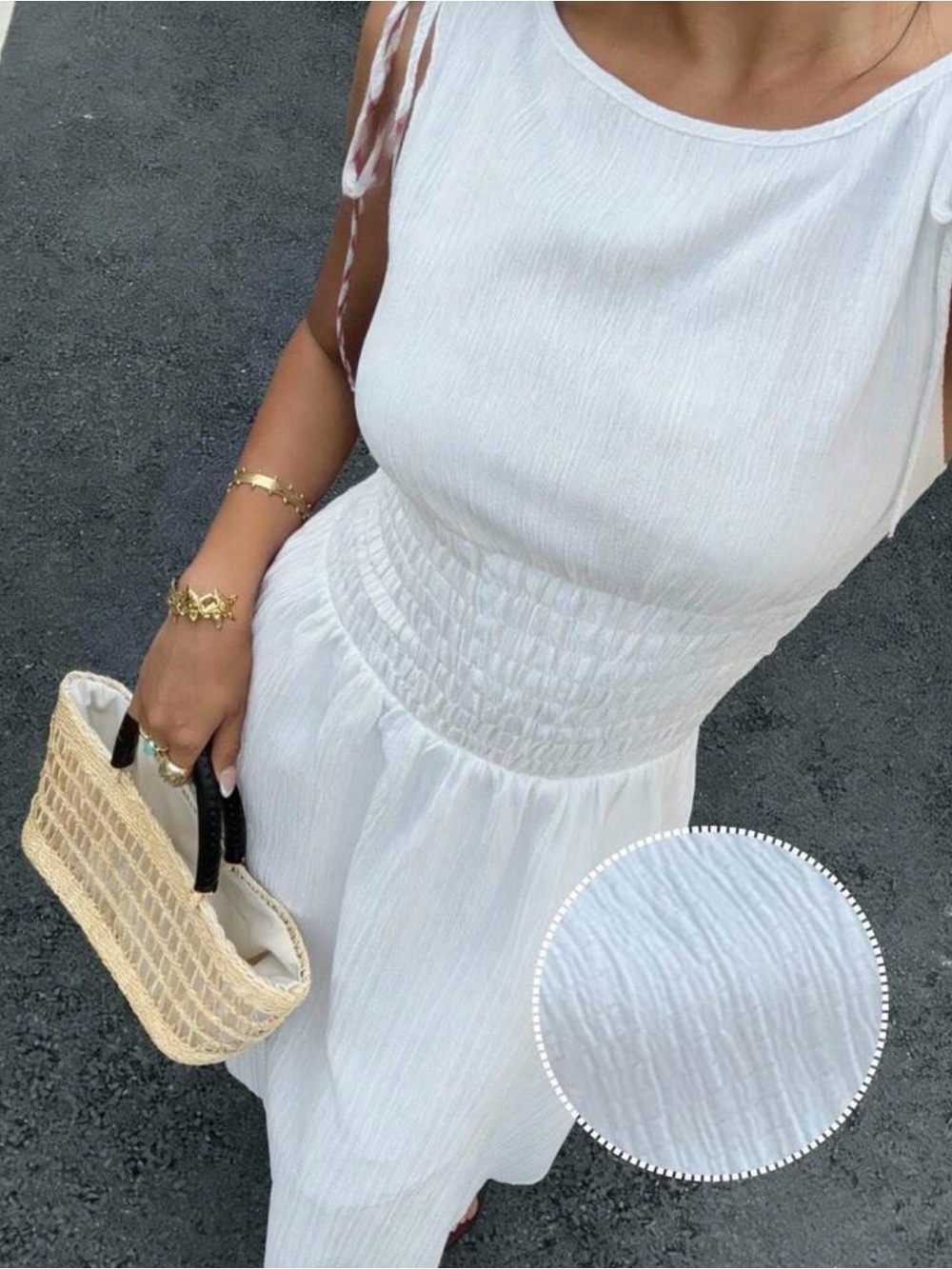 Women's White Sleeveless Smocked Waist Dress